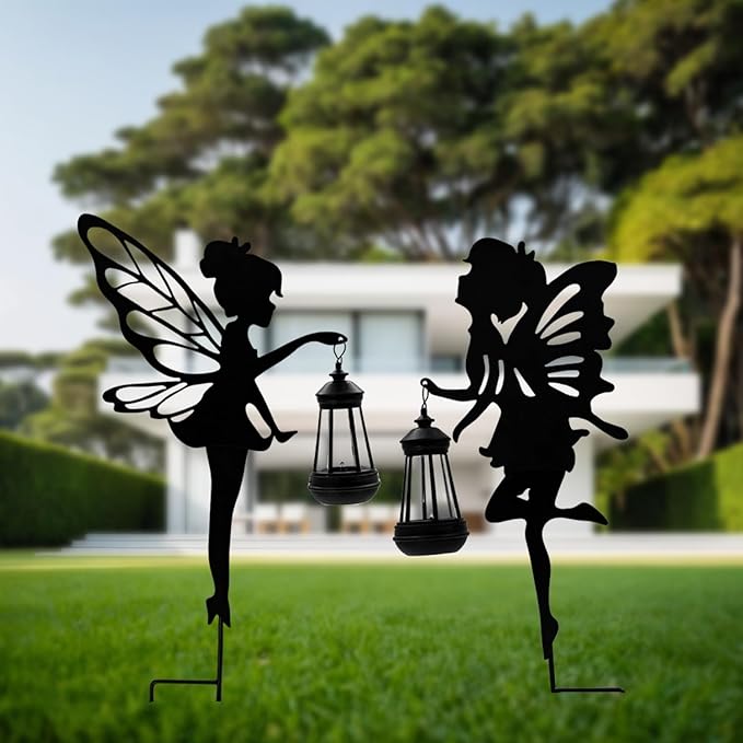 Solar Fairy Garden Decor Lights, 2 Packs, Metal Hanging Lanterns with Warm Solar Glow – Exquisite Gifts for Women, Mom, Friends (Fairy Hanging Lantern)-Ruum Studio Home