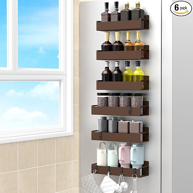 6 Pack Magnetic Spice Rack Organizer for Refrigerator and Oven, Brown Fridge Organizers and Storage for Kitchen-Ruum Studio Home