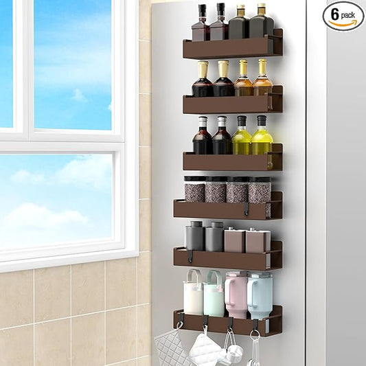 6 Pack Magnetic Spice Rack Organizer for Refrigerator and Oven, Brown Fridge Organizers and Storage for Kitchen-Ruum Studio Home