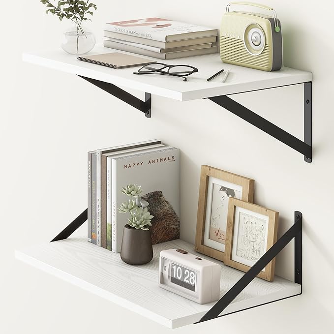 Fun Memories 20 Inch Floating Shelves for Wall, White Bathroom Shelves Set of 2, 12 Inch Deep Wall Shelf for Bedroom, Kitchen, Large Home Decor Shelves Farmhouse Storage Shelf-Ruum Studio Home