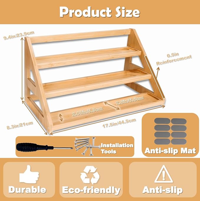 Spice Rack Organizer for Spice Jars: Large Bamboo 3-Tiered Seasoning Rack for Countertop, Kitchen, Cabinet, Pantry-Ruum Studio Home