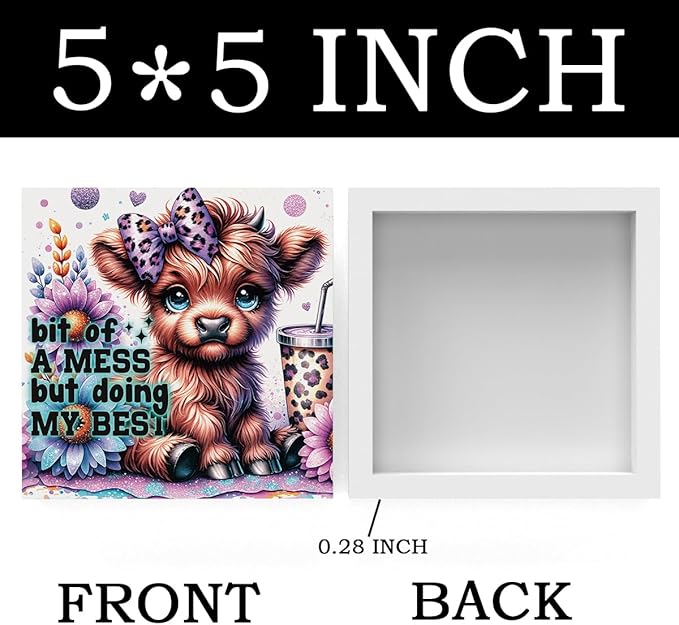 Highland Cow Baby Decor, Highland Cow Sunflower Decor, Highland Cow Gifts for women, Highland Cow Nursery Decor, Wooden Box Decor Sign for Home Farmhouse Office Living Room Table Shelf Tiered-Ruum Studio Home