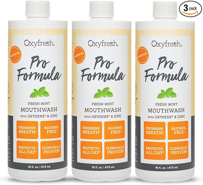 Oxyfresh Pro Formula Fresh Mint Mouthwash – Patented Zinc Mouthrinse for Fresh Breath & Soothing Gums – Dye Free, Fluoride Free, Alcohol Free Mouthwash – 3 Bottles, 16 oz. ea.-Ruum Studio Home