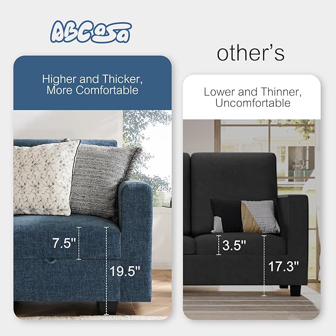 38.5 Oversized Accent Chair with Storage Blue Chenille, Single Modern Accent Sofa Chair with Arms for Apartment Living Room (21" Deep Seat)-Ruum Studio Home
