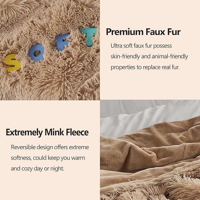 GONAAP Fuzzy Faux Fur Throw Blanket Twin Size Brown Super Soft Cozy Plush Fuzzy Shaggy Blanket for Couch Sofa Bed (Brown, Twin(60"x80"))-Ruum Studio Home