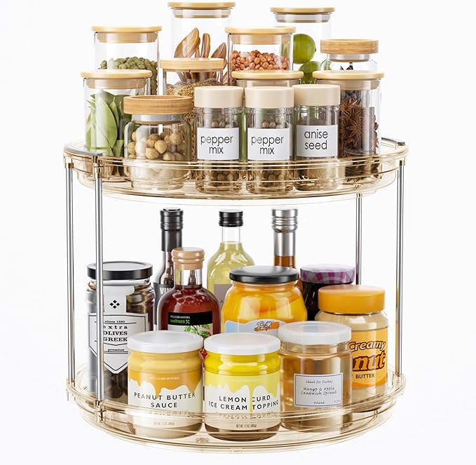 LAMU 2 Tier Lazy Susan Turntable Organizer 10.6'' Rotating Spice Rack Organization for Cabinet, Kitchen, Pantry, Countertop, Bathroom, Vanity, Medicine Cabinet Organizer, Amber-Ruum Studio Home