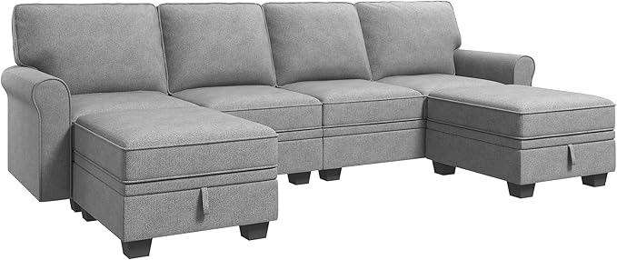 HONBAY Convertible Sectional Sofa with Storage Seat 6 Seat Sofa with Reversible Chaise U Shaped Sectional Couch for Living Room,Light Grey-Ruum Studio Home