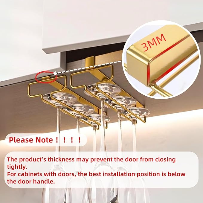 LINFIDITE Gold Under Cabinet Wine Glass Holder, 2 Pack, Space Saving, Easy Installation, Anti-Skid, Compact Design, Sturdy Materials, Affordable Gift-Ruum Studio Home