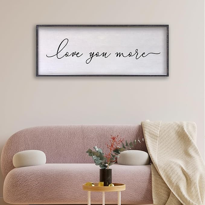 Love You More Sign Wall Decor 24×10 Inch Above Bed for Master Bedroom Ready to Hang Wood Framed Art (Black)-Ruum Studio Home