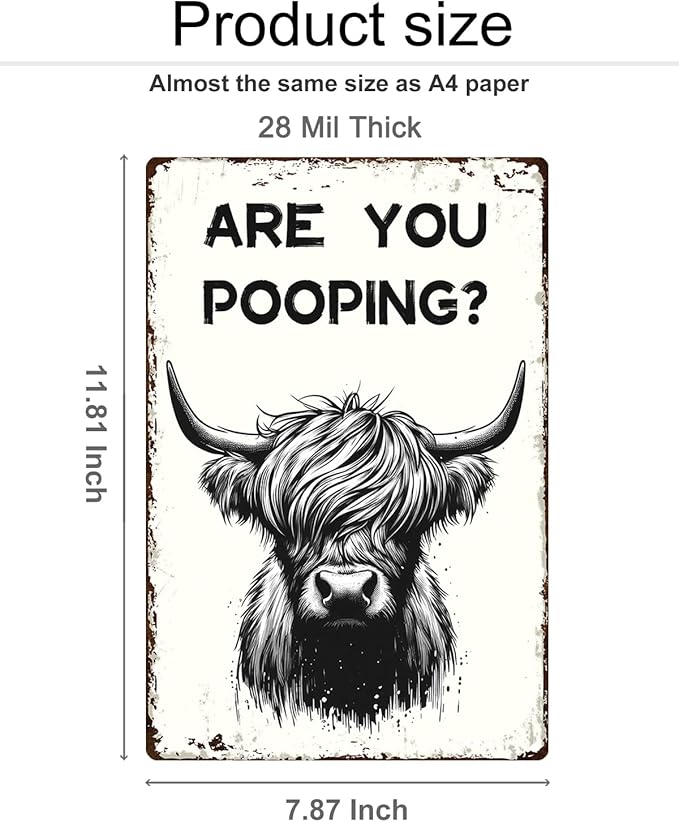 ALKB Funny Highland Cow Are You Pooping Metal Signs Vintage Farmhouse Bathroom Wall Decor Highland Cow Lovers Gift 8 x 12 Inch-Ruum Studio Home
