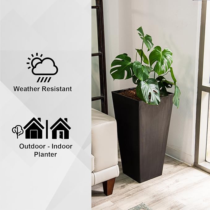 XBrand Modern 28-Inch Square Planter, Modern Tapered Planter Perfect for Indoor & Outdoor, Patio Décor, Set of 2-Ruum Studio Home