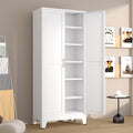 Metal Pantry Cabinet with 2 Doors and 5 Adjustable Shelves, 75" Kitchen Storage cabinets with Gold Handles, Versatile Storage for Laundry Room, Living Room, Bathroom, Dinning Room, Utility Room-White-Ruum Studio Home