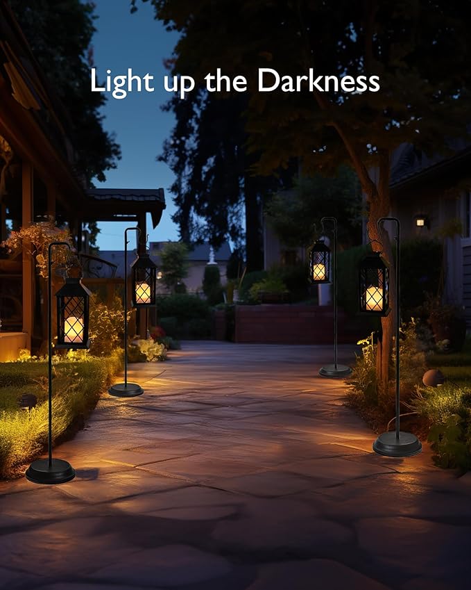 Homemory Solar Lanterns Outdoor Waterproof Hanging with Flickering Flameless Candles, 2 Pack 13'' Garden Outdoor Lantern Decorative for Patio Front Porch Backyard Balcony Cabin Outside Table(Black)-Ruum Studio Home