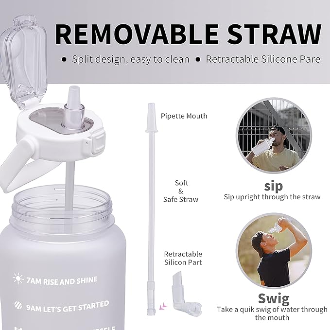64oz,100oz,128oz Large Motivational Water Bottle with Time Marker, Leakproof & BPA Free Half Gallon Big Water Bottle with Straw Handle Tritan Frosted Water Jug for Gym,Fitness,Outdoor Sports-Ruum Studio Home