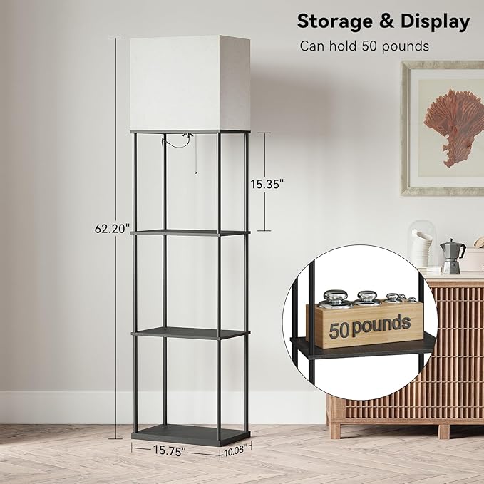 SUNMORY Large Size Floor Lamp with Shelves, 4-Tier Modern Standing Lamp with 3 Color Temperature Bulb, Tall Floor Lamp with Shelf, Corner Display Bookshelf Lamps for Living Room, Bedroom, Office-Ruum Studio Home