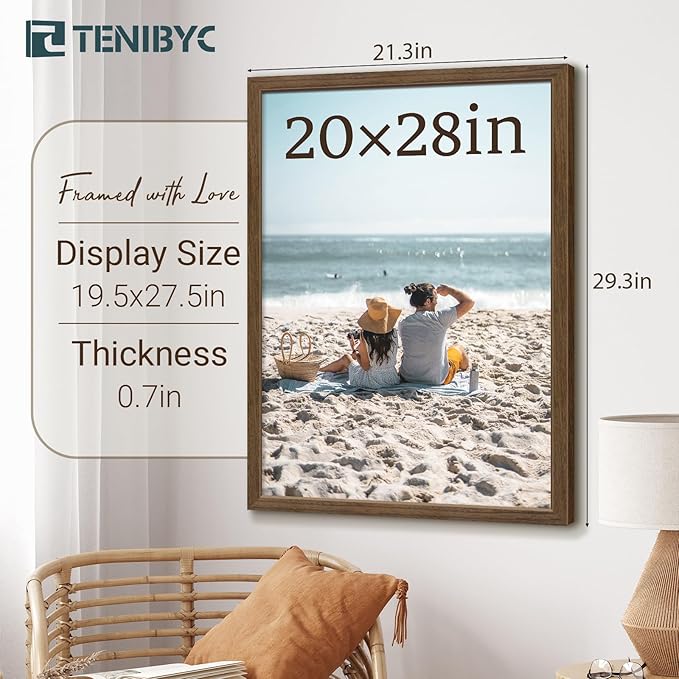 20x28 Picture Frame Set of 3 - Brown Woodgrain, Wood Poster Frame, Gallery Frame - Wall Hanging-Ruum Studio Home