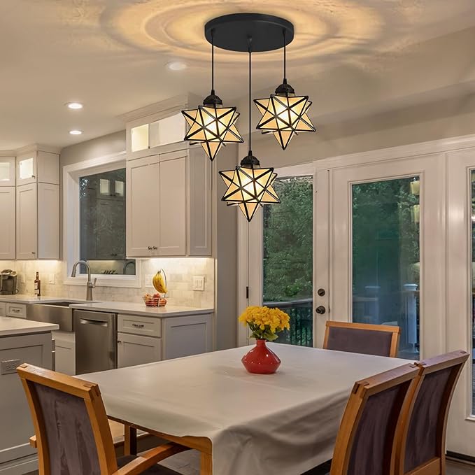Frosted White Glass Dining Room Chandelier Farmhouse Pendant Lights for Kitchen Island Light Fixture Modern Chandeliers with Warm Light Bulbs Black-Ruum Studio Home