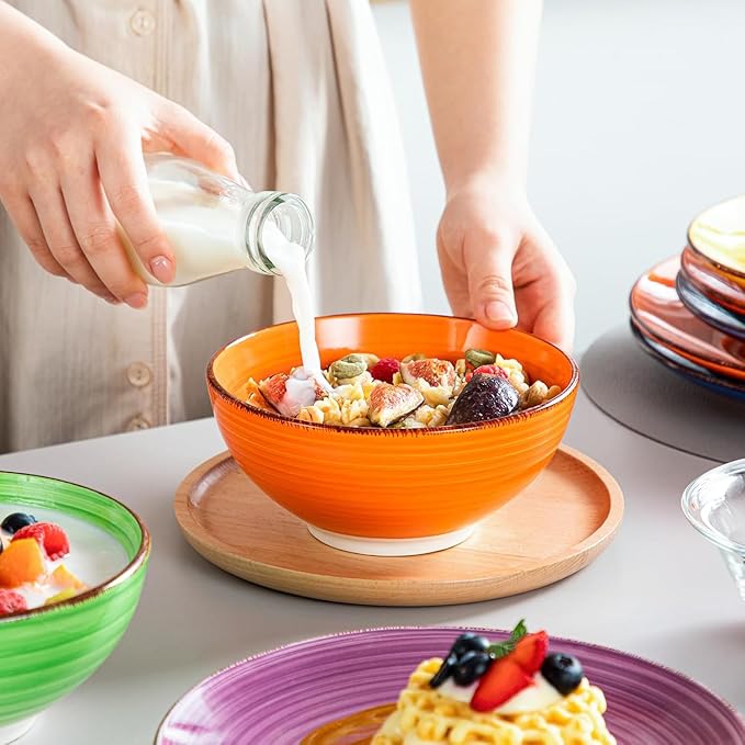 vancasso Bonita Dinnerware Sets, 24 Pieces Multicolor Stoneware Dinner Set for 6, Handpainted Spirals Pattern Ceramic Plates and Bowls Sets Kitchen Plate Set-Ruum Studio Home