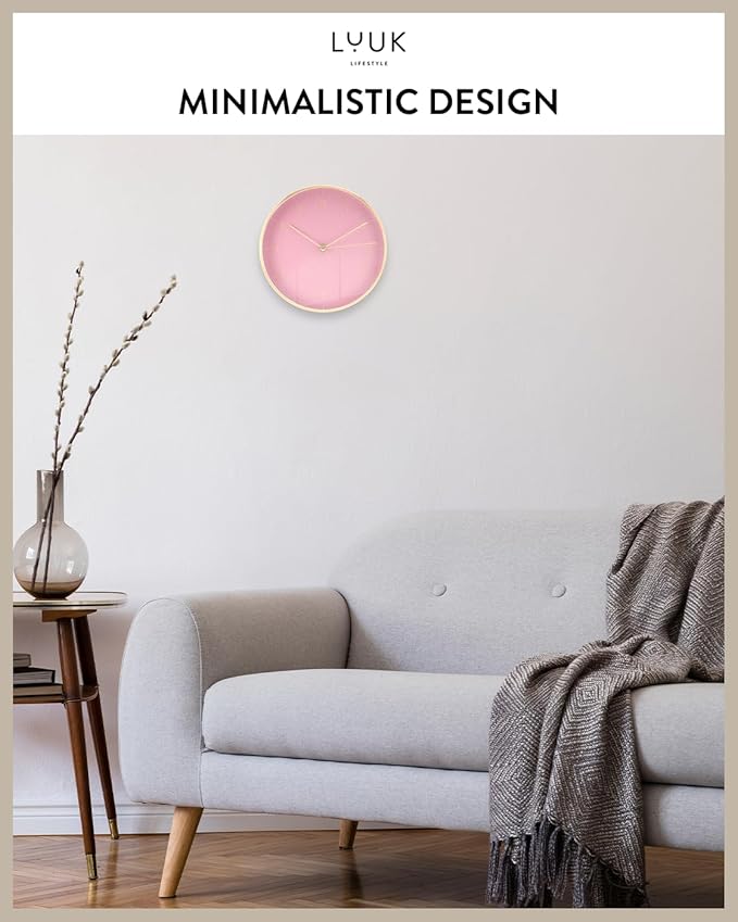 LUUK LIFESTYLE Elegant Wall Clock with Silent Movement, Modern and Minimalist Design, Gift idea for Moving-in, Decoration, in Pink and Gold-Ruum Studio Home