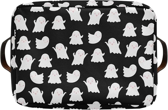 Storage Basket Bin Halloween Ghosts Organizer Basket Collapsible Shelf Basket Cube with handle for Nursery Bedroom Bathroom (white 24)-Ruum Studio Home