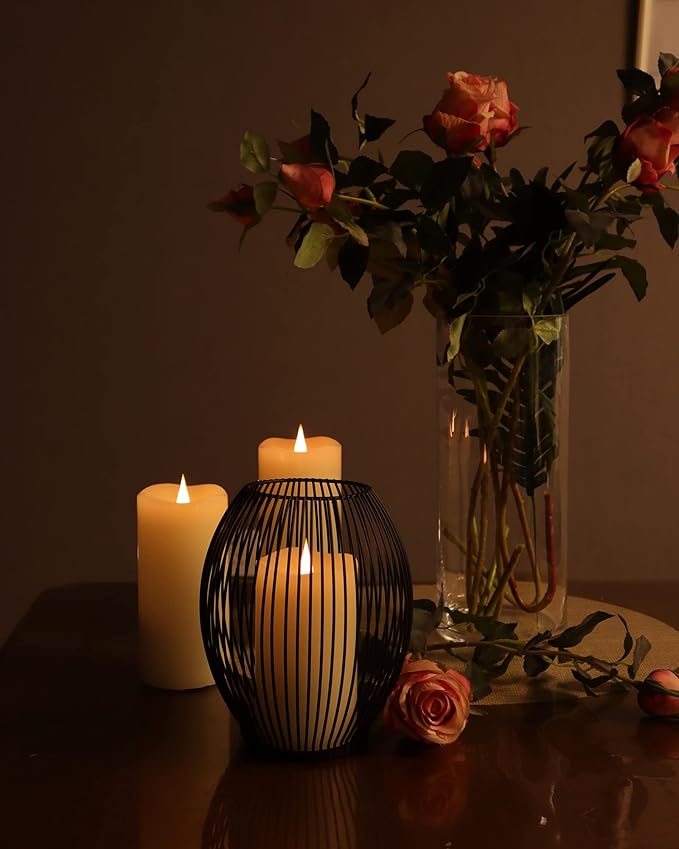 Flickering Flameless Candles with 3D Moving Flame Set of 3(H 5" 6" 7" x D 3"), Last 1000+ Hours Battery Operated Candles with Remote Timer, Ivory Real Wax Electric LED Pillar Candles-Ruum Studio Home