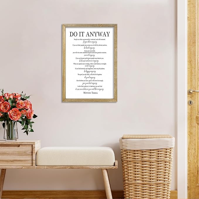 Do It Anyway Mother Teresa Wall Art Decor 16x11 Inch Wooden Framed Wall Hanging Sign (Wood)-Ruum Studio Home