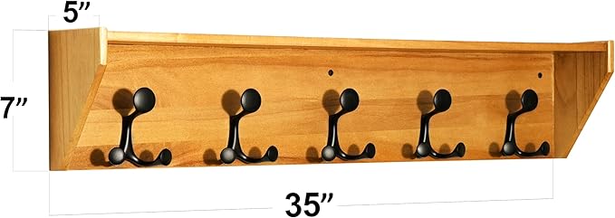 SKOLOO Wall Shelf with Hooks, 35-Inch Brown Coat Rack Wall Mount with Shelf Organizer - Lightweight & Sturdy, 5 Tri Hooks - Perfect for Entryway, Hallway, Living Room, Bedroom, Mudroom-Ruum Studio Home