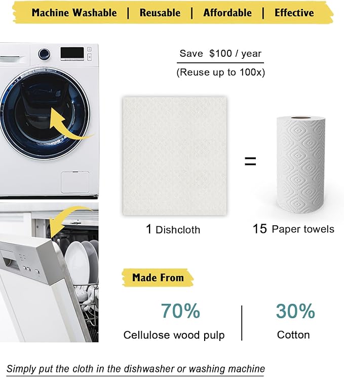 Swedish Dishcloths for Kitchen | 10 Pack Absorbent Cellulose Sponge Cloths Washable | Non-Scratch Reusable Paper Towels Quick Drying Cleaning Rag - White-Ruum Studio Home