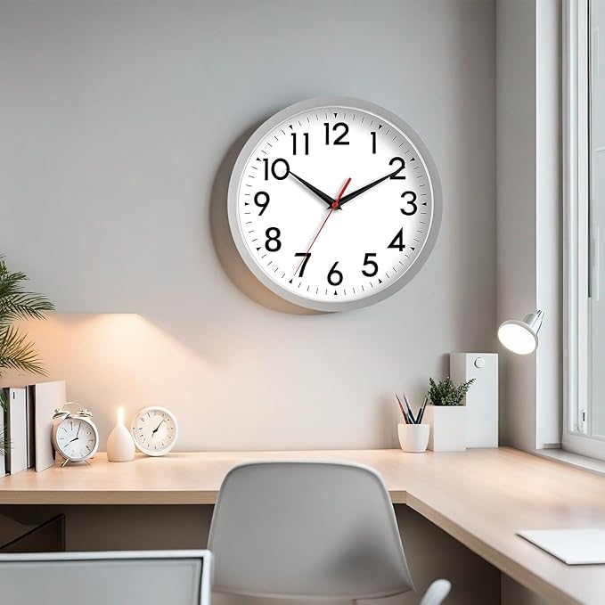 Wall Clock Modern Battery Operated 10 Inch Simpel Silent Non Ticking Decorative for Kitchen Office Outdoor Bedroom Living Room School Classroom(Silver)-Ruum Studio Home