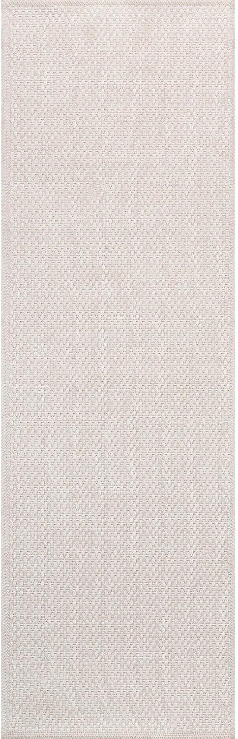 CAMILSON Indoor and Outdoor Runner Rug Off-White Solid Woven Design Easy-Cleaning Non Shedding Farmhouse Living Room Bedroom Garden Patio and Kitchen Washable Outside Carpet Alfombras (2x7)-Ruum Studio Home