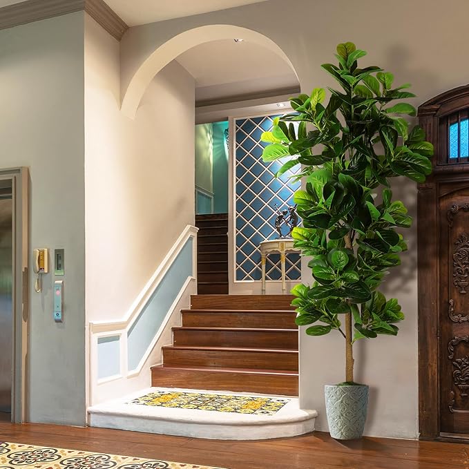 7.3ft Artificial Fiddle Leaf Fig Tree (87in) with Plastic Nursery Pot Faux Tree, Ficus Lyrata Fake Plant for Office House Farmhouse Living Room Home Decor (Indoor/Outdoor)-Ruum Studio Home