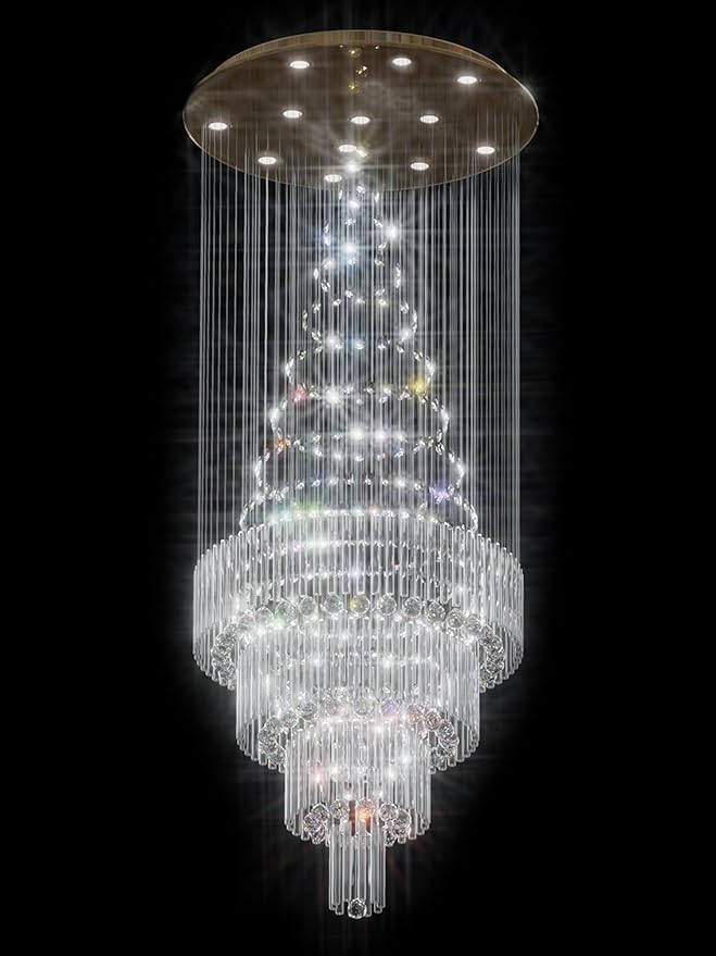 D32''X H100'' Modern Crystal Raindrop Gold Chandelier Lighting for Entrance, Stairs, Doorway, Crystal Ornament Chandelier Can be Used on Sloping Ceiling-Ruum Studio Home