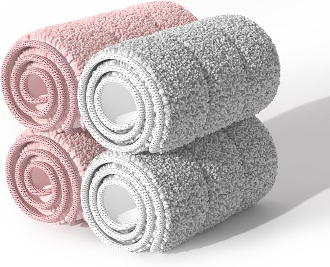 JOYMOOP Mop Replacement Pads, Reusable Microfiber Mop Pads for 13-inch Flat Mop and Mop Bucket Set, Pack of 4 Refills - Grey and Pink-Ruum Studio Home