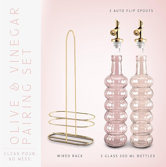 COOK WITH COLOR Glass Olive Oil Bottle Dispenser - 2 Pack- 17oz Oil and Vinegar Cruet - Olive Oil Carafe Decanter for Kitchen-Ruum Studio Home
