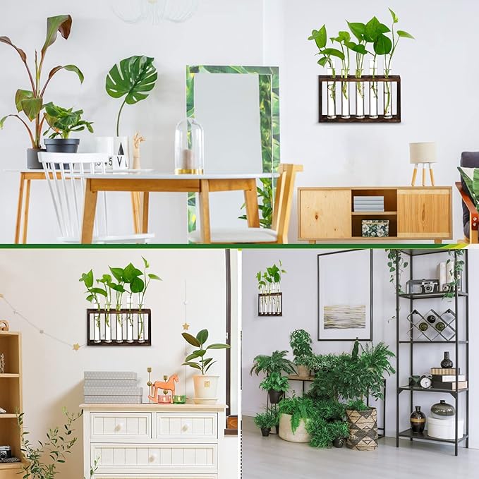 XXXFLOWER Wall Hanging Terrarium Planter with 5 Test Tubes,Wall Planters for Indoor Plants,Plant Lover Gifts for Women Garden Office Decoration-Ruum Studio Home