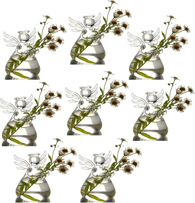 Angel Design Glass Vases Clear Flower Plant Terrarium Container Hanging Vase Wedding Decor Garden Ornaments Hanging Planter (Pack of 8)-Ruum Studio Home