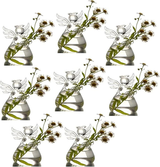 Angel Design Glass Vases Clear Flower Plant Terrarium Container Hanging Vase Wedding Decor Garden Ornaments Hanging Planter (Pack of 8)-Ruum Studio Home
