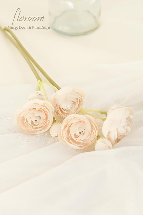 Floroom Ranunculus Artificial Flowers 18 Pcs Champagne Faux Silk Mini Ranunculus Bulk Fake Wedding Filler Flowers for DIY Cream Bouquets, Centerpieces, Bridal Shower Decorations & Arrangements-Ruum Studio Home