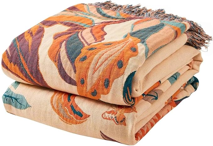Boho Throw Blanket for Bed, 100% Cotton Soft Rustic Quilt Fall Blanket, 90"x98" Floral Printed Farmhouse Decor Bed Blankets, All Season Rustic Reversible Bohemian Throw Quilt-Ruum Studio Home