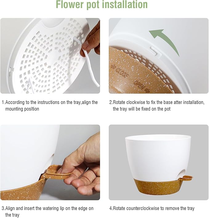 10/9/8 inch Medium Self Watering Pots, Planter, Plant Pots with Mesh Drainage Holes for Indoor Outdoor Garden Plants, Plastic Flower Pots with Removable Deep Reservoir, White with Brown-Ruum Studio Home