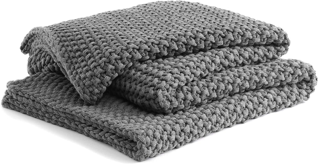 YnM Chunky Cotton Knit Throw Blanket, Cable Knit Throws for Bed Couch Sofa, Comfy & Relaxing, Decorative Piece for Farmhouse Modern Boho Rustic Scandinavian Chic Vibe, Moon Grey 50x60 Inches-Ruum Studio Home