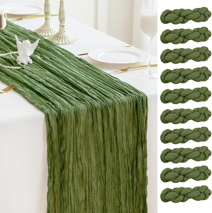 Sioloc 10 Pack Moss Green Cheesecloth Table Runner Fall Autumn Decor for Home 10ft Table Cloth for Tea Wedding Birthday Party Baby Bridal Shower Halloween Thanksgiving-Ruum Studio Home