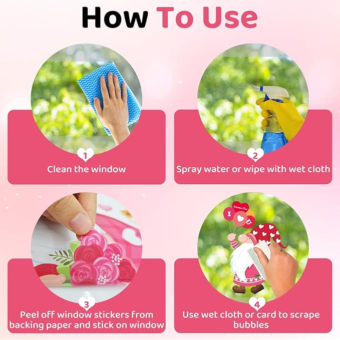 DC-BEAUTIFUL 107 PCS Valentines Window Clings, 9 Sheets Double-Sided Pink Love Heart Gnome Valentine Decoration Window Stickers, Reusable Static Holiday Window Decals for Home Wedding Party Decors-Ruum Studio Home