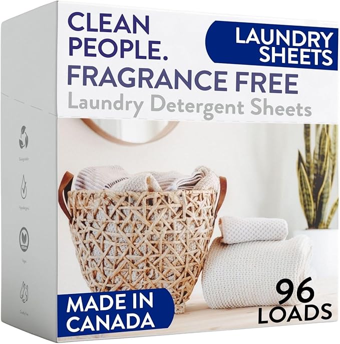 The Clean People Fragrance Free Laundry Detergent Sheets - Laundry Soap - Ultra Concentrated, Recyclable Packaging, Stain Fighting - Fragrance Free, 96 Pack-Ruum Studio Home