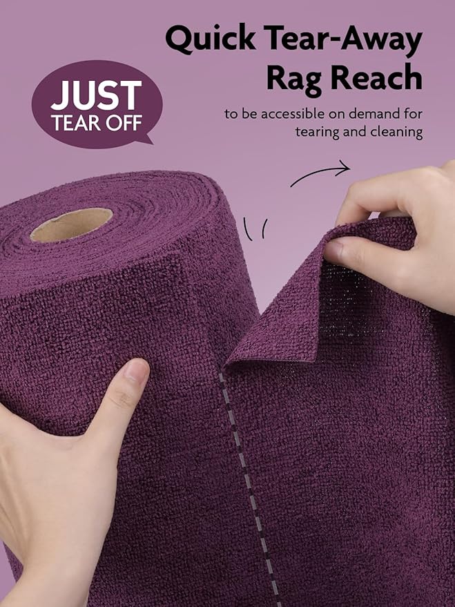 Fantasticlean Microfiber Cleaning Cloth Roll -75 Pack, Tear Away Microfiber Towels, 12" x 12", Reusable, Washable, Scratch Free, Ultra Absorbent Dish Rags for Car, Home, Garage or Shop (Dark Purple)-Ruum Studio Home