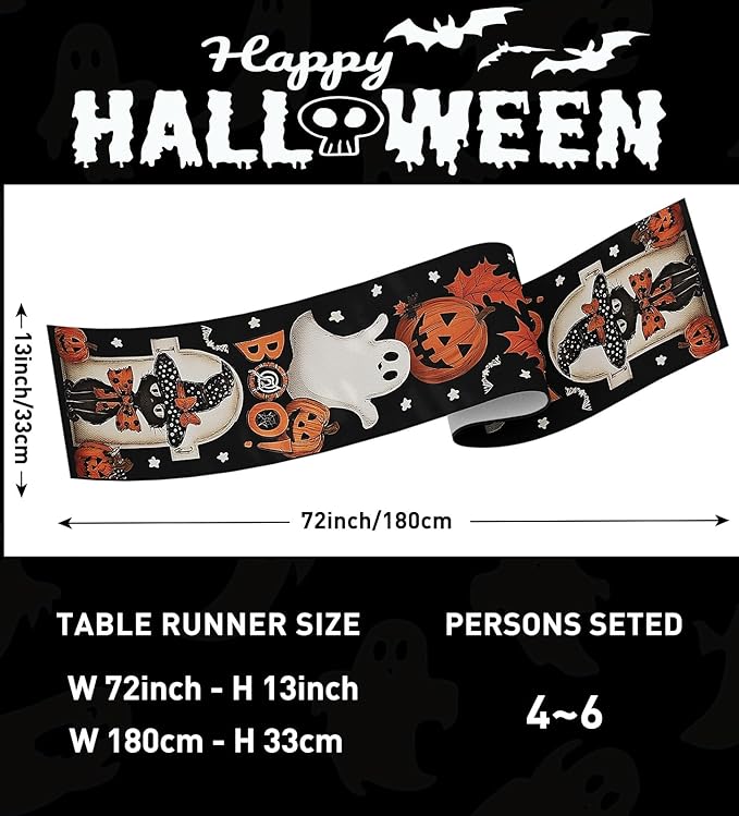 Halloween Table Runner,72 Inches Pumpkin Ghost and Spider Web Pattern Table Runner for Halloween, Table Decoration/Party Dinner Table Decor,Kitchen,Mantel,Bedroom Decoration-Ruum Studio Home