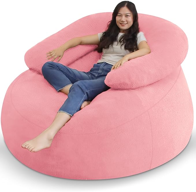 HABUTWAY Bean Bag Chair with U-shaped Pillow for Adult and Kids Big BeanBag Chair with Filling Ultra Soft Faux Fur Couch Chair with Washable Cover for Living Room Bedroom Office, Light Pink&Light Pink-Ruum Studio Home