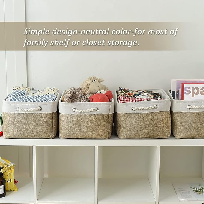 TcaFmac Storage Basket for Organizing - Large 4 Pack Fabric Storage Bins Baskets for Shelves, Foldable Storage Cubes for Closet Cloth Toy Box Gift Organizer(White & Khaki16x12x8 inch)-Ruum Studio Home