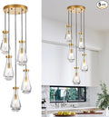 5-Light Raindrop Pendant Light Fixtures, Brass Glass Pendant Lighting, Teardrops Modern Hanging Light for Entryway Foyer Kitchen Island Dining Living Room Hallway-Ruum Studio Home