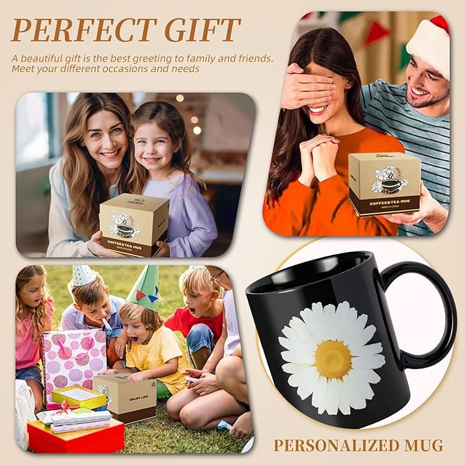 12Oz Daisy Black Ceramic Mug, Mug for Daily Coffee and Tea, Lead-free, Microwave and Dishwasher Safe Coffee Mug, Perfect gifts for women and men-Ruum Studio Home